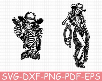 Skeleton Cowgirl Silhouette, Svg, Dxf, Png