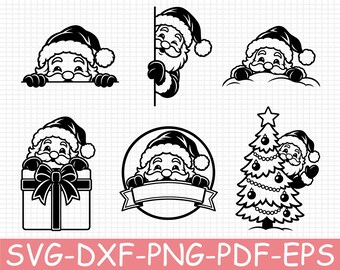 Peeking Santa Silhouette, Svg, Dxf, Png