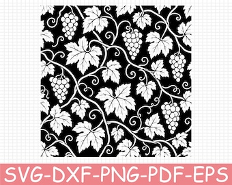 Seamless Grapevine Leaf Pattern Silhouette, Svg, Dxf, Png