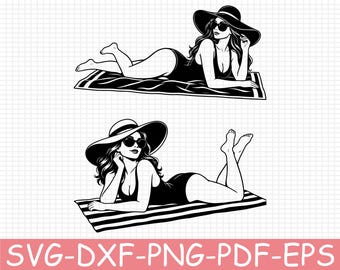 Sunbathing Woman Silhouette, Svg, Dxf, Png