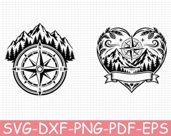 Mountain Compass Emblem Silhouette, Svg, Dxf, Png
