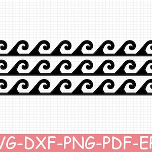 Puede incluir: Un diseño gráfico negro que presenta tres filas horizontales de patrones de olas repetitivos. Cada fila consiste en olas estilizadas y uniformes con un rizo consistente, sobre un fondo de cuadrícula blanca con texto en la parte inferior.