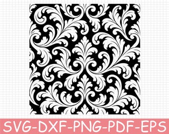 Seamless Acanthus Scrolls Pattern Silhouette, Svg, Dxf, Png