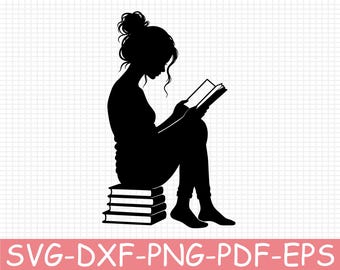 Girl Reading Silhouette, Svg, Dxf, Png
