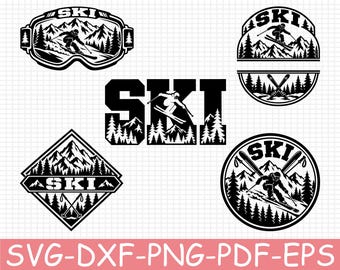 Ski Emblem Silhouette, Svg, Dxf, Png