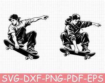 Skateboarding Silhouette, Svg, Dxf, Png