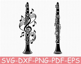 Clarinet Silhouette, Svg, Dxf, Png
