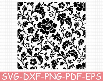 Seamless Floral Lace Pattern Silhouette, Svg, Dxf, Png