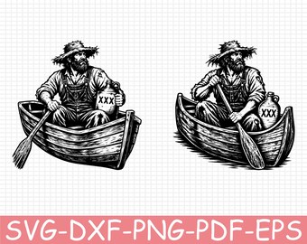 Vintage Moonshiner in a Wooden Skiff Silhouette, Svg, Dxf, Png