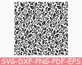 Seamless Floral Leaf Scrollwork Pattern Silhouette, Svg, Dxf, Png