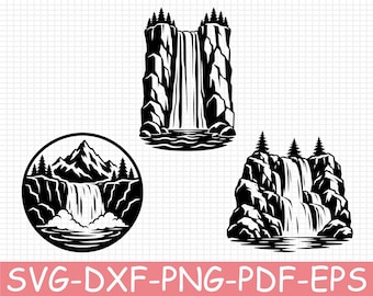 Waterfall Silhouette, Svg, Dxf, Png