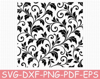 Seamless Floral Filigree Pattern Silhouette, Svg, Dxf, Png