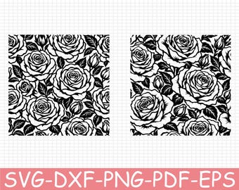 Seamless Rose Pattern Silhouette, Svg, Dxf, Png