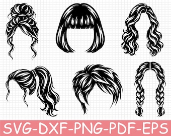Woman Hairs Silhouette, Svg, Dxf, Png