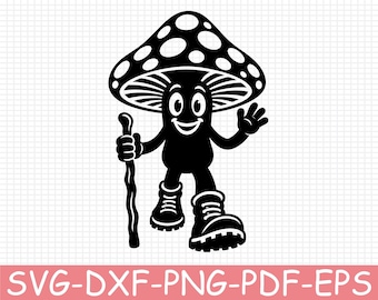 Mushroom Walking Silhouette, Svg, Dxf, Png