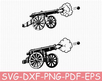 Vintage Canon Firing Silhouette, Svg, Dxf, Png