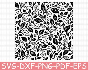 Seamless Swirling Leaf Vine Tapestry Pattern Silhouette, Svg, Dxf, Png