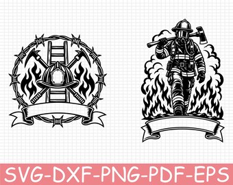 Firefighter Emblem Silhouette, Svg, Dxf, Png