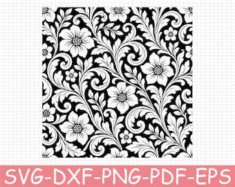 Seamless Western Floral Leather Tooling Silhouette, Svg, Dxf, Png
