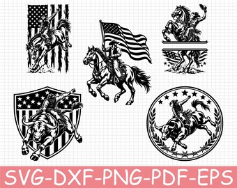 Patriotic Rodeo Silhouette, Svg, Dxf, Png