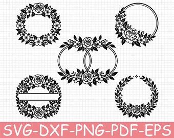 Floral Circle Silhouette, Svg, Dxf, Png