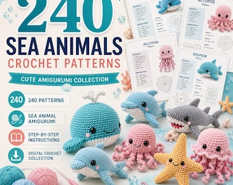 Lot de 240 modèles d'animaux marins au crochet | Collection Amigurumi Océan (PDF numérique)