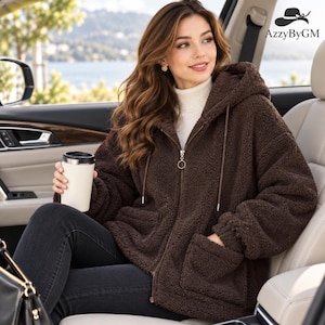 Women’s Teddy Fleece Jacket, Oversized Zip Up Hoodie, Cozy Sherpa Winter Coat