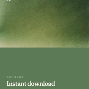 May include: A digital document graphic featuring a green gradient background with a white lowercase g logo. Text includes: WHAT YOU GET, Instant download, PDF A4 + US Letter, 10 printable pages, and No physical item shipped.