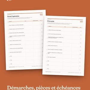Pu&ograve; includere: Due liste di controllo in carta bianca con testo nero e linee a griglia. La pagina sinistra &egrave; intitolata Avant l'op&eacute;ration 02 e quella destra &Agrave; la sortie 03. Entrambe le pagine presentano righe per le attivit&agrave;, colonne per date e caselle di spunta.