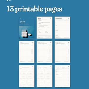 Peut inclure: Un ensemble de 13 pages imprimables pour The Scar Journal sur un fond bleu. Les pages incluent des sections pour les d&eacute;tails de chirurgie, les soins, le suivi des plaies, des pages photos et des questions pour l'&eacute;quipe. Texte : GuideChirurgie.fr.
