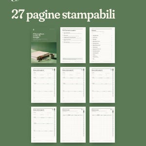 K&ouml;nnte beinhalten: Eine digitale Sammlung von 27 druckbaren Seiten f&uuml;r einen medizinischen Familienordner, bestehend aus einem Deckblatt, Anleitungen, einem Inhaltsverzeichnis und verschiedenen medizinischen Tracking-Formularen auf wei&szlig;em Grund vor olivgr&uuml;nem Hintergrund.