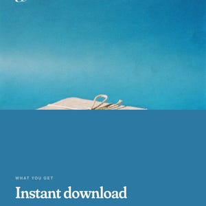 May include: A digital product listing graphic featuring a blue background with a white logo in the top left corner. Text reads: WHAT YOU GET, Instant download, PDF A4 + US Letter, 43 printable pages, and No physical item shipped.