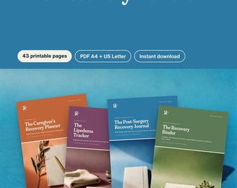Può includere: Un pacchetto di recupero digitale con 43 pagine stampabili in formato A4 e US Letter. Il set include quattro agende intitolate The Caregiver's Recovery Planner, The Lipedema Tracker, The Post-Surgery Recovery Journal e The Recovery Binder.