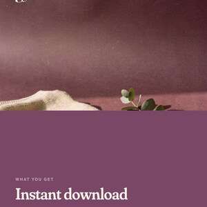Puede incluir: Un gr&aacute;fico digital con fondo color ciruela oscuro y un logotipo blanco en la esquina superior izquierda. El texto dice: WHAT YOU GET, Instant download, PDF A4 + US Letter, 11 printable pages y No physical item shipped.