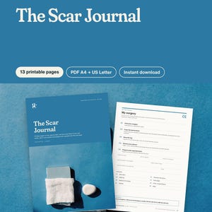 Peut inclure: Un document num&eacute;rique intitul&eacute; The Scar Journal comprenant 13 pages imprimables aux formats A4 et US Letter. La couverture affiche le titre et un graphique d'un petit livre avec un tissu blanc et une pierre. Une page int&eacute;rieure montre un journal.