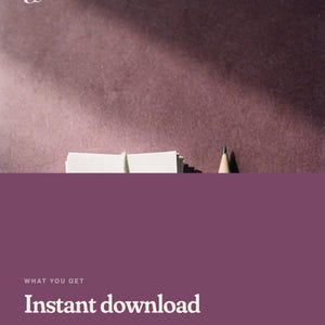 Pu&ograve; includere: Un grafico di prodotto digitale che mostra una pila di carta bianca legata con dello spago e una matita. Il testo recita: WHAT YOU GET, Instant download, PDF A4 + US Letter, 9 printable pages, e No physical item shipped.