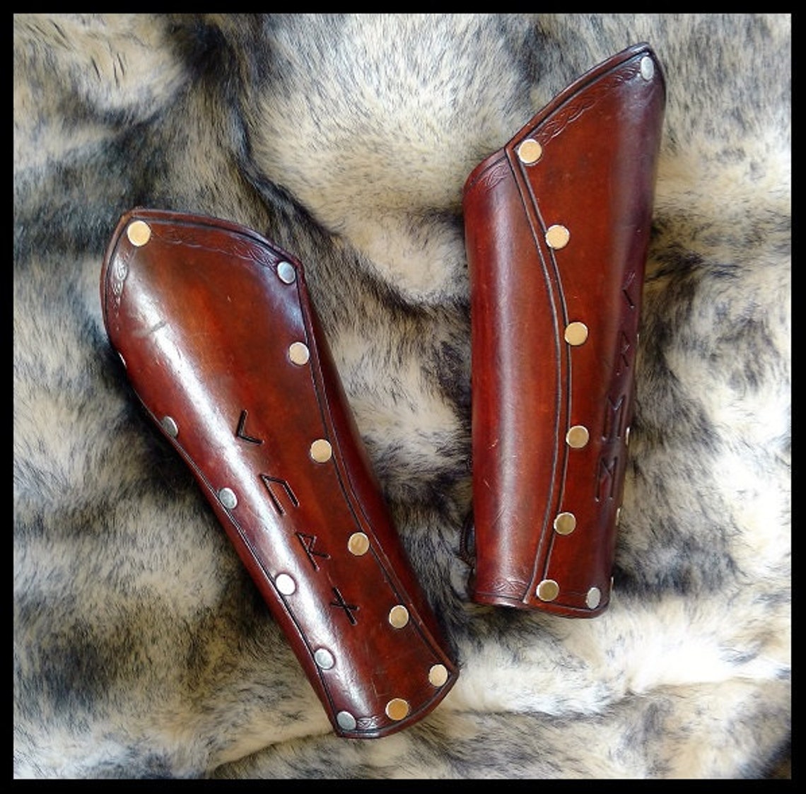 Runic Leather Bracers Leather Armor Etsy
