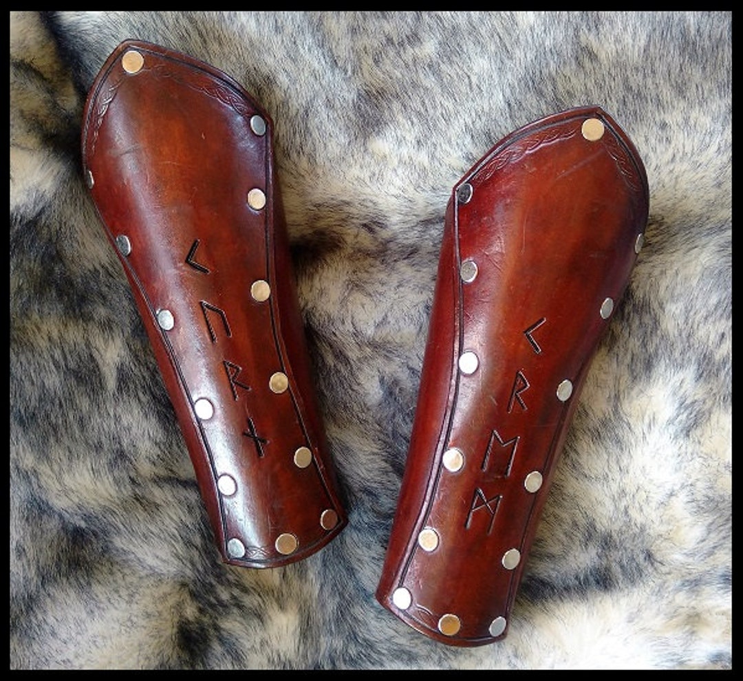 Runic Leather Bracers Leather Armor Etsy