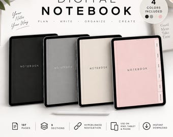 Digital Notebook | Hyperlinked Digital Planner | Minimal GoodNotes Notebook | 107 Pages | iPad Notes | Instant Download