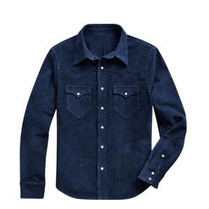 Handmade Suede Western Shirt Jacket: Navy Blue Cowboy style Shacket
