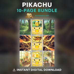 Pikachu-kunstbundel van 10 pagina's • 30-jarig jubileum • Inzetvellen voor ringband met 9 vakken • Pagina's volgens de Michi-methode • Printbare digitale download
