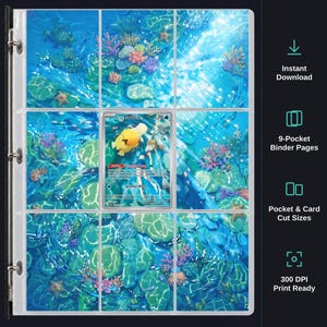 May include: A clear plastic nine-pocket binder page sheet featuring a continuous underwater coral reef illustration with blue water, colourful coral, and starfish. A single Psyduck trading card is inserted into the centre pocket.