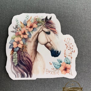 Autocollant de cheval, cheval Boho, autocollant pour ordinateur portable, autocollants de poney, autocollant de cheval mignon, décalque de cheval, tête de cheval, équestre, cheval de fleur, autocollants