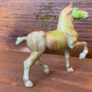 Breyer Stablemate Model Horse Custom Original Hand-painted One Of A Kind Copper, tan and green Belgian G3