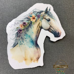 Autocollant de cheval, cheval Boho, autocollant pour ordinateur portable, autocollants de poney, autocollant de cheval mignon, décalque de cheval, tête de cheval, équestre, cheval de fleur, autocollants