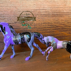 Breyer Stablemate Model Horse Custom One Of A Kind Hand-painted Mare & Foal Set Cantering Warmblood