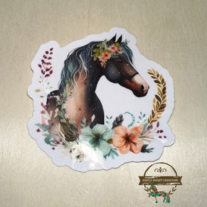 Autocollant de cheval, cheval Boho, autocollant pour ordinateur portable, autocollants de poney, autocollant de cheval mignon, décalque de cheval, tête de cheval, équestre, cheval de fleur, autocollants