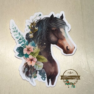 Autocollant de cheval, cheval Boho, autocollant pour ordinateur portable, autocollants de poney, autocollant de cheval mignon, décalque de cheval, tête de cheval, équestre, cheval de fleur, autocollants