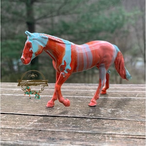 Breyer Stablemate Model Horse Custom Original Hand-painted One Of A Kind Corals and Teal Loping Quarter Horse Mare