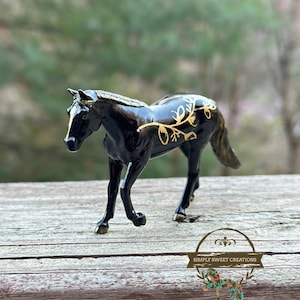 Breyer Stablemate Model Horse Custom Original Hand-painted One Of A Kind Black and Gold leaves Hand Painted loping quarter horse mare